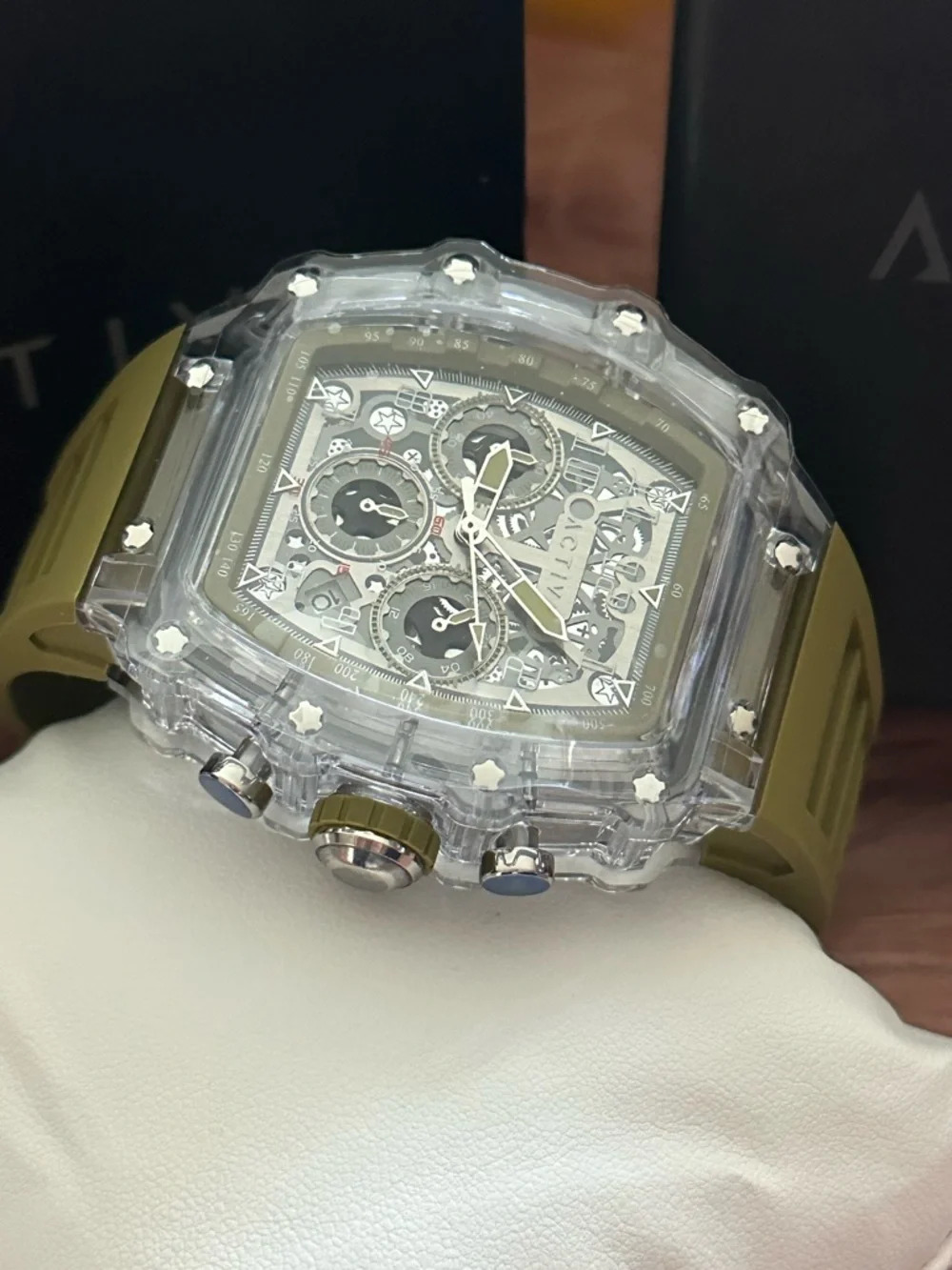 Activa X by Invicta Olive Green Clear-Bezel Chronograph Skeleton D (ACW2305-009)